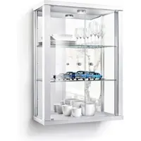 K-Möbel Vitrinekast hangend met 2 deuren, 2 in hoogte verstelbare glasplanken & spiegel - Vitrinekast met led verlichting - 80x60x25 cm - Wit