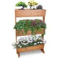 UNHO Verticale Tuin Moestuinbak op Poten - 3 Lagen - Massief Grenenhout - 69x39x106cm - Robuuste Plantenbak voor Balkon, Terras & Tuin