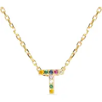 Luxenter Sterling Zilver 925 collier met Veelkleurige Zirkonia afgewerkt in 18K geel goud - Alfabet