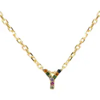 Luxenter Sterling Zilver 925 collier met Veelkleurige Zirkonia afgewerkt in 18K geel goud - Alfabet