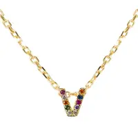 Luxenter Sterling Zilver 925 collier met Veelkleurige Zirkonia afgewerkt in 18K geel goud - Alfabet