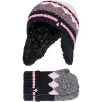 Heat Holder Pom Pom Trapper Muts en wanten voor meisjes - Zwart