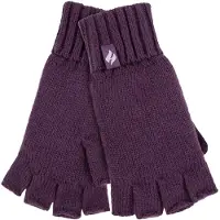 Heat Holder - Solide gebreide vingerloze dameshandschoenen - Paarse Vaste Stof