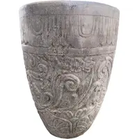 Ptmd Sasha Cream Cement Fiber Pot Flower Pattern RoundM