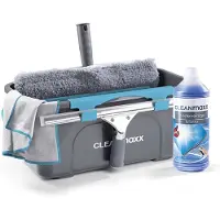 Cleanmaxx Ruitenreiniger Set van 7 - grijs/rood - Ruitenreiniger complete set met emmer, wisser, microvezeldoek & concentraat - Ideaal voor huis, auto & camper