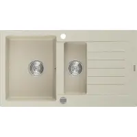Mexen Matias granieten spoelbak 1,5-kompartiment met afdruiprek 900 x 505 , beige, sifon chroom - 6502901505-69