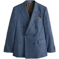 Next - Heren - N. Premium geruite double-breasted blazer van een linnenmix - Blauw