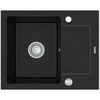 Mexen Enzo granieten gootsteen 1-kamer met afdruiprek 576 x 465 , zwart/zilveren metallic, sifon chroom - 6506571005-73