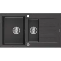 Mexen Matias granieten spoelbak 1,5-komor met afdruiprek 900 x 505 , zwart gespikkeld, chromen sifon - 6502901505-76