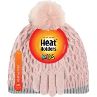 Heat Holder Meisjes Thermische Pom Pom Muts En Handschoenen - Schemerig Roze