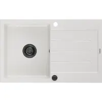 Mexen Bruno granieten spoelbak 1-komers met afdruiprek 795 x 495 , wit, zwarte sifon - 6513791010-20-B
