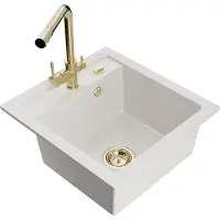 Mexen Vito granieten gootsteen 1-komors met keukenmengkraan Duero, wit - 6503-20-671600-50