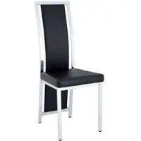 STILVORA Eetkamerstoel met ergonomische rugleuning en 6 cm vulling, metalen frame met galvanische afwerking en antislip voetjes, stoel bekleed met Polyurethanleer met zilveren rand, set van 4, zwart