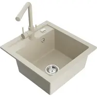 Mexen Vito granieten gootsteen met 1 bak en Duero keukenmengkraan, beige - 6503-69-671600-69