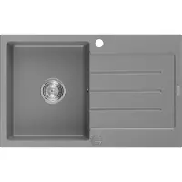 Mexen Bruno granieten spoelbak 1-kompartment met afdruiprek 795 x 495 , grijs, sifon chroom - 6513791010-71