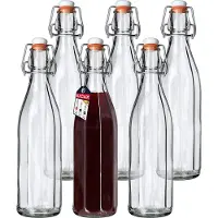 Hobby Hall Universele fles met beugelsluiting, dichte beugelfles, vintage glazen fles, drinkfles, likeurfles, sapfles, beugelsluitfles (1000 ml, 6 stuks)