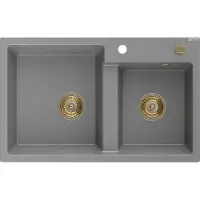 Mexen Tomas granieten gootsteen 2-kamer 800 x 500 , grijs, gouden sifon - 6516802000-71-G