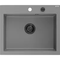 Mexen Elix granieten spoelbak 1-komer 600 x 500 , grijs, zwarte sifon - 6525601005-71-B