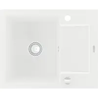 Mexen Enzo granieten gootsteen 1-kompartment met afdruiprek 576 x 465 , wit, sifon chroom - 6506571005-20