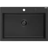 Mexen Elix granieten spoelbak 1-komers 700 x 500 , zwart/zilveren metallic, zwarte sifon - 6526701005-73-B
