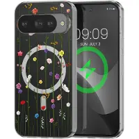 Kwmobile Kristalheldere hardcase compatibel met Google Pixel 10 / Pixel 10 Pro Hoesje – compatibel met MagSafe – Acryl hoesje met TPU-rand – Wilde Bloemen Stengels design