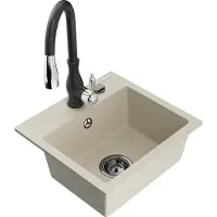 Mexen Milo granieten spoelbak met 1 kom en keukenmengkraan Savita, beige - 6505-69-672601-70