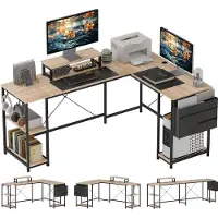 HOMCOM L-vormig computertafel-Spaanplaat, staal-168L x 120B x 90H cm-Natuurlijk hout