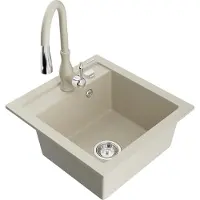 Mexen Vito granieten gootsteen 1-komorig met keukenkraan Savita, beige - 6503-69-672601-69