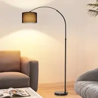 ZMH Vloerlamp 181 cm, booglamp, 40W, geschikt voor de woonkamer. Vloerlamp met stoffen kap (diameter 30 cm) en marmeren voet (diameter 26 cm). Fitting: E27. Ideaal voor bij de bank of als leeslamp