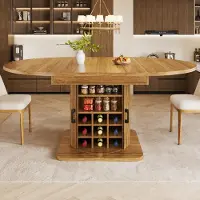 OKWISH Uitschuifbare Eettafel - Verborgen Opbergruimte - Uitneembare Planken - Donkerbruin MDF - 118-158x118x76 cm