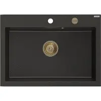 Mexen Elix granieten gootsteen 1-kompartment 700 x 500 , zwart/goud metallic, gouden sifon - 6526701005-75-G