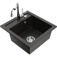 Mexen Vito granieten gootsteen met 1 kom en Carla keukenmengkraan, zwart/goud metallic - 6503-75-670700-00