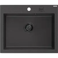 Mexen Elix granieten spoelbak 1-komers 600 x 500 , zwart gespikkeld, sifon zwart - 6525601005-76-B