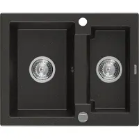Mexen Carlos granieten spoelbak 1,5 kamer 582 x 475 , zwart/goud metallic, sifon chroom - 6518581500-75