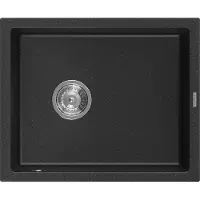 Mexen Pedro granieten spoelbak met 1 kamer 560 x 460 , zwart/zilver metallic, chromen sifon - 6508561000-73