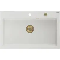 Mexen Elix granieten spoelbak 1-komorige 800 x 500 , wit, gouden sifon - 6527801005-20-G