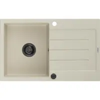 Mexen Bruno granieten spoelbak 1-komorige met afdruiprek 795 x 495 , beige, zwarte sifon - 6513791010-69-B
