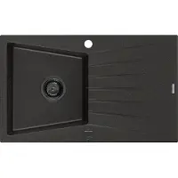 Mexen Cesar granieten spoelbak 1-komoors met afdruiprek 775 x 470 , zwart/goud metallic, zwarte sifon - 6514771010-75-B