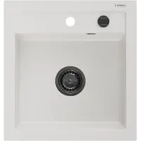 Mexen Vito granieten gootsteen 1-kamer 520 x 490 , wit, zwarte sifon - 6503521000-20-B
