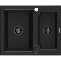 Mexen Carlos granieten spoelbak 1,5-komoren 582 x 475 , zwart, zwarte sifon - 6518581500-77-B