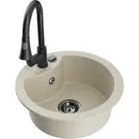 Mexen Diego granieten spoelbak 1-komers met keukenkraan Elia, beige - 6512-69-670101-70