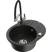 Mexen Kevin granieten keukenspoelbak met 1 spoelbak en Duo keukenmengkraan, zwart/goud metallic - 6517-75-671701-07