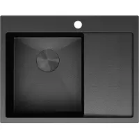 Mexen Exar stalen gootsteen met 1 bak en afdruiprek, links 620 x 480 , zwart HC - 6431621005L-70HC