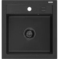 Mexen Vito granieten gootsteen 1-komori 520 x 490 , zwart/zilver metallic, zwarte sifon - 6503521000-73-B
