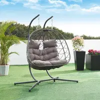 En.casa Dubbele hangstoel Skense met standaard grijs 198x156x98 cm []