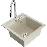 Mexen Vito 1-komora granieten gootsteen met Savita keukenkraan, beige - 6503-69-672601-00