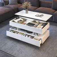 STILVORA Salontafel - In Hoogte Verstelbaar Met Led En Opbergruimte - Voor Woonkamer En Thuiskantoor - Spaanplaat - 100x50x45 Cm - Wit