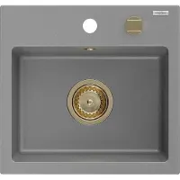Mexen Milo granieten gootsteen 1-kamer 435 x 410 , grijs, gouden sifon - 6505441000-71-G