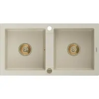 Mexen Mario granieten spoelbak 2-compartimenten 820 x 436 , beige, gouden sifon - 6504822000-69-G
