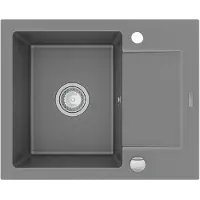 Mexen Enzo granieten gootsteen 1-komor met druiprek 576 x 465 , grijs, sifon chroom - 6506571005-71